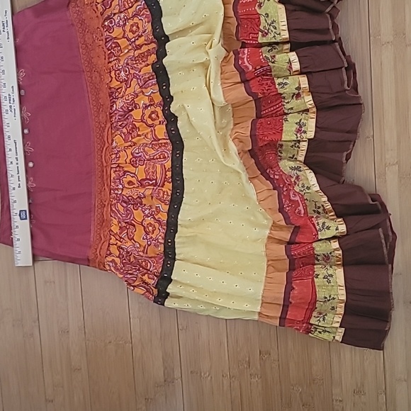 ALBERTO MAKALI Tiered Ethnic Mixed Pattern Fabric lace eyelet Midi Skirt SZ 14 - Picture 8 of 8
